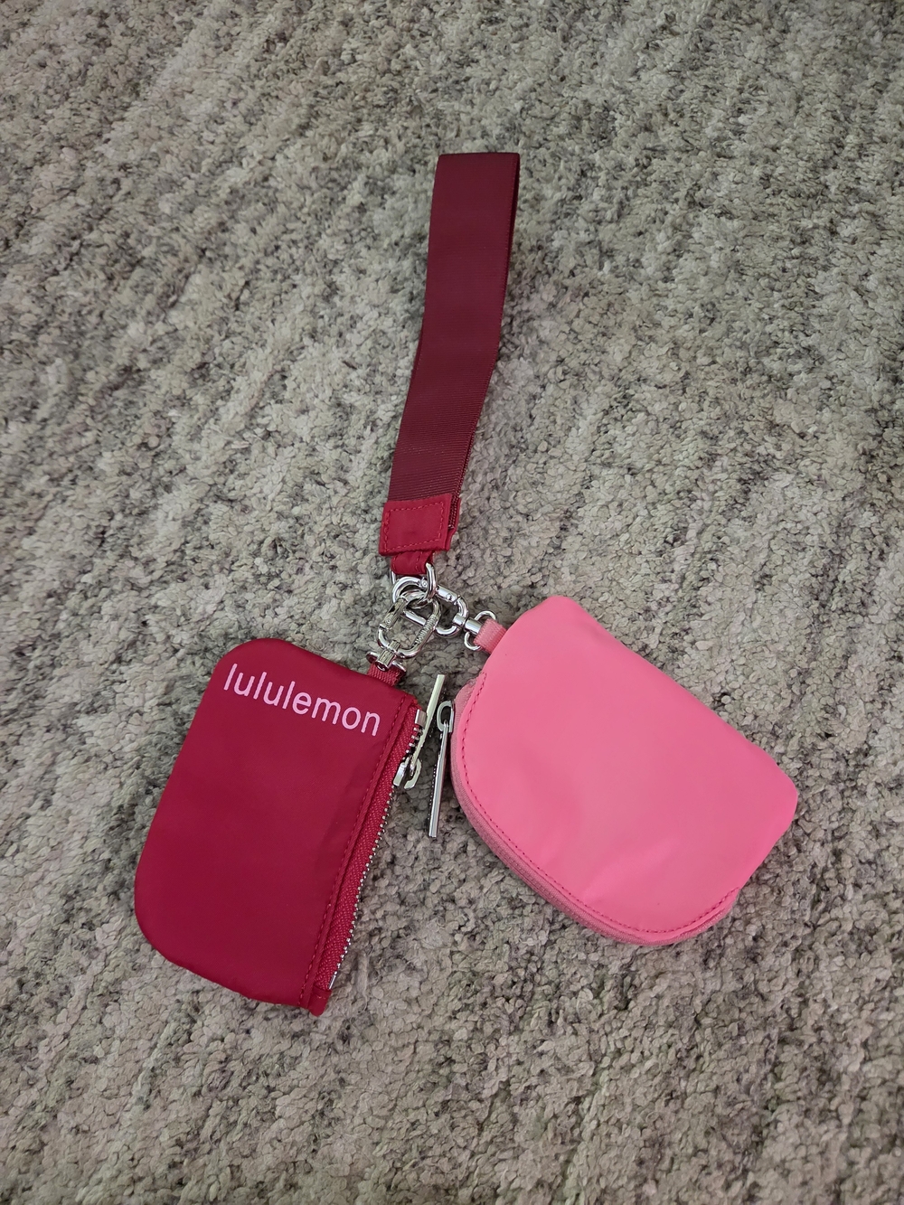 lululemon athletica dual pouch wristlet - coral & deep rose